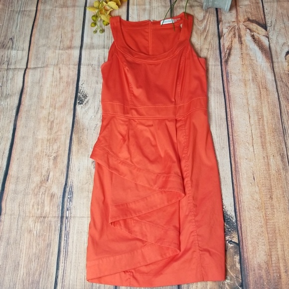 Calvin Klein orange dress shift ruffle - Picture 2 of 7